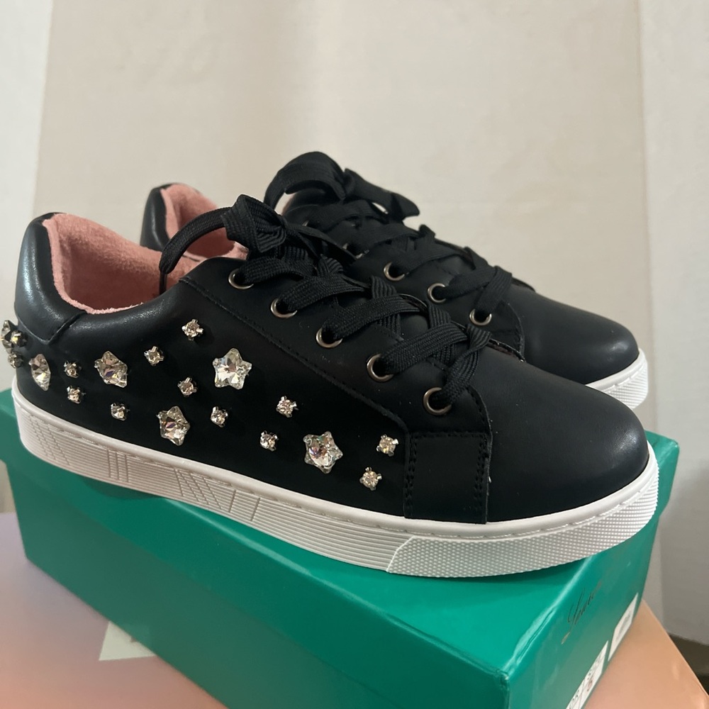 Lauren Lorraine Black Sneakers with Crystal Embellishments